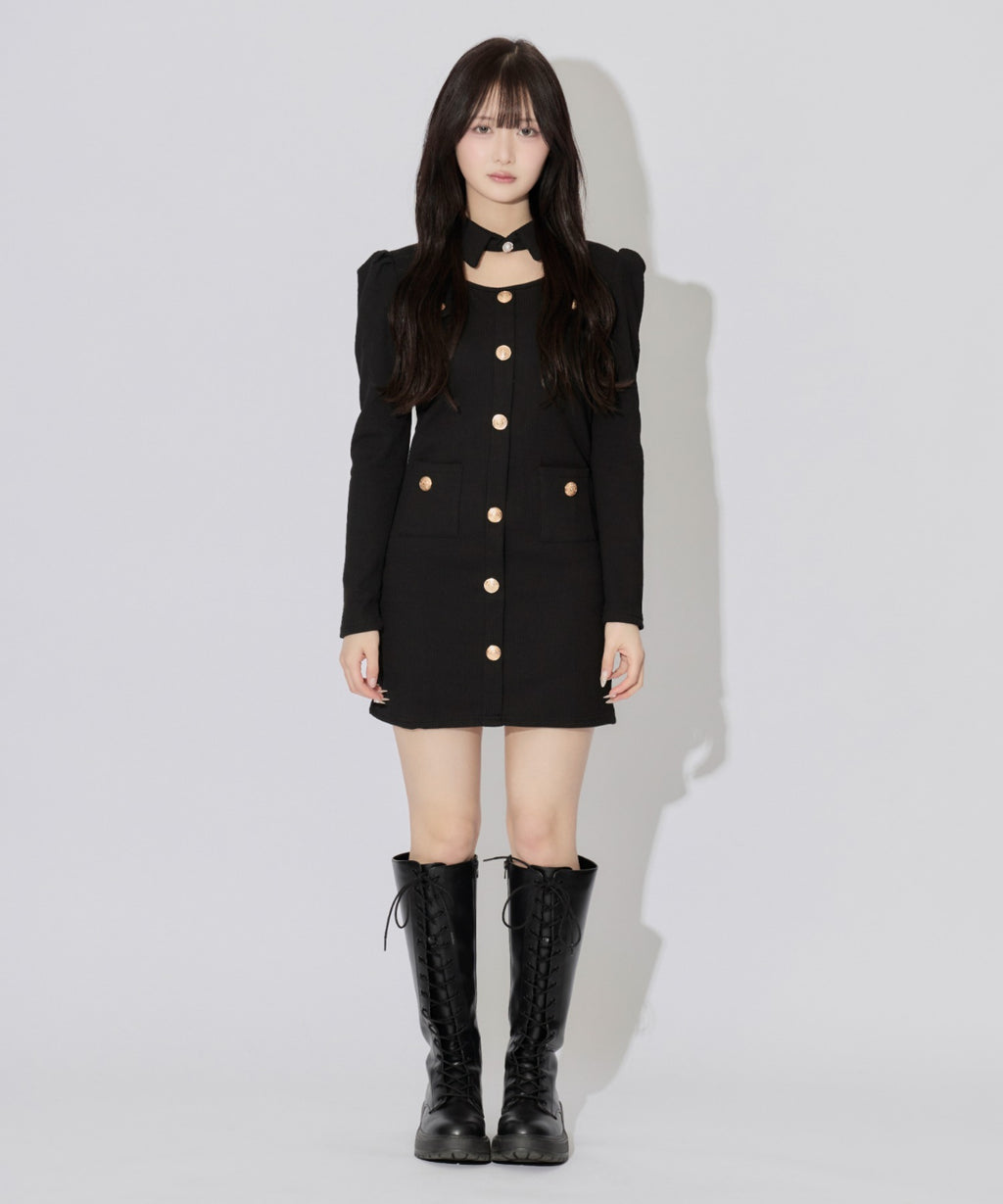 Cutout Pleated Mini Dress / カットアウトプリーツミニワンピース