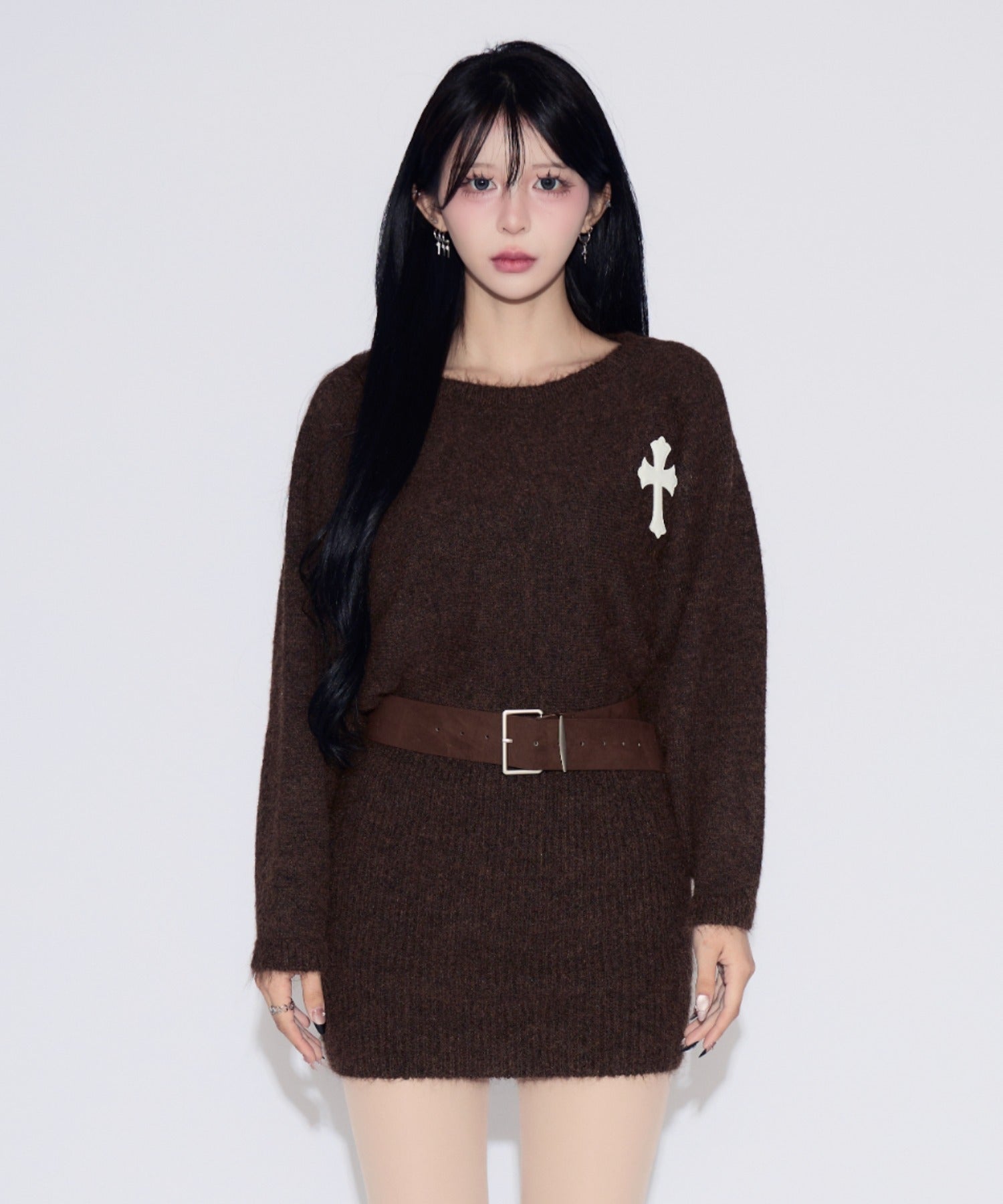 Waist Belt Cross Mini Knit Dress / ウエストベルトクロスミニワンピース