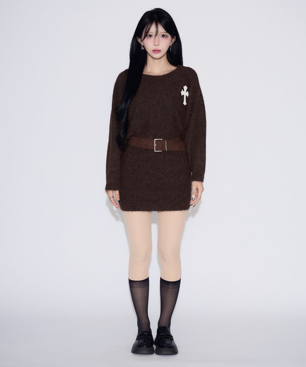 Waist Belt Cross Mini Knit Dress / ウエストベルトクロスミニワンピース