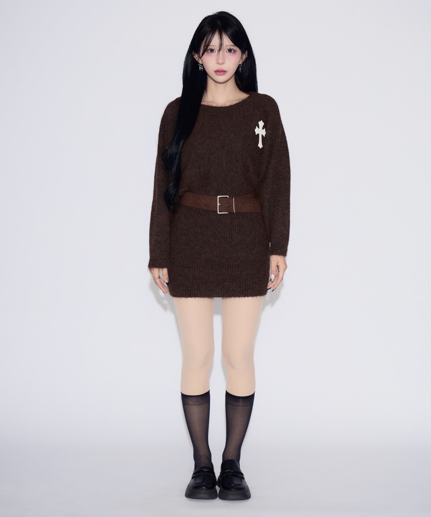 Waist Belt Cross Mini Knit Dress / ウエストベルトクロスミニワンピース