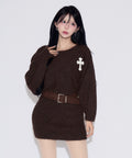 Waist Belt Cross Mini Knit Dress / ウエストベルトクロスミニワンピース