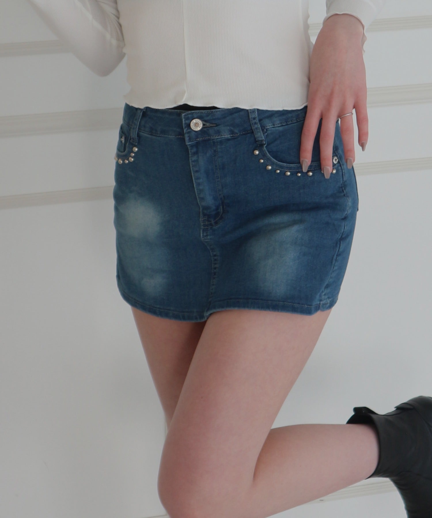 Denim Studded Mini Skirt Pants / デニムスタッズミニスカートパンツ