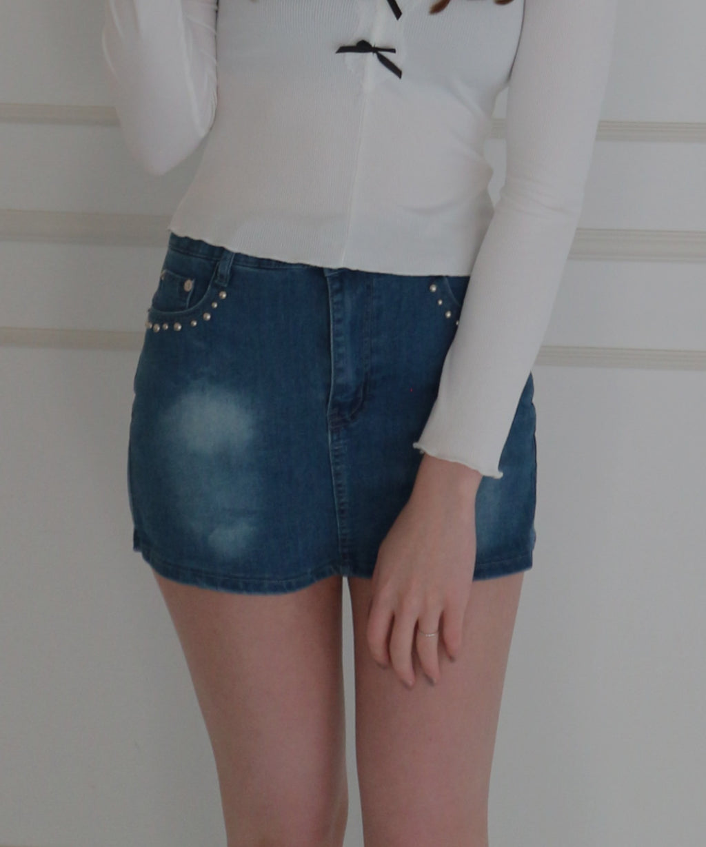 Denim Studded Mini Skirt Pants / デニムスタッズミニスカートパンツ