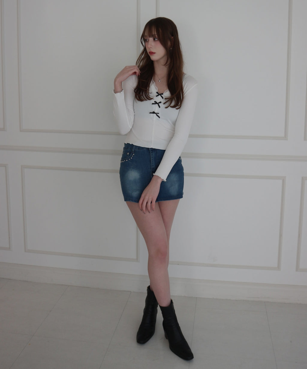 Denim Studded Mini Skirt Pants / デニムスタッズミニスカートパンツ
