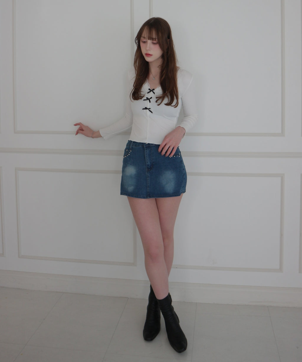 Denim Studded Mini Skirt Pants / デニムスタッズミニスカートパンツ
