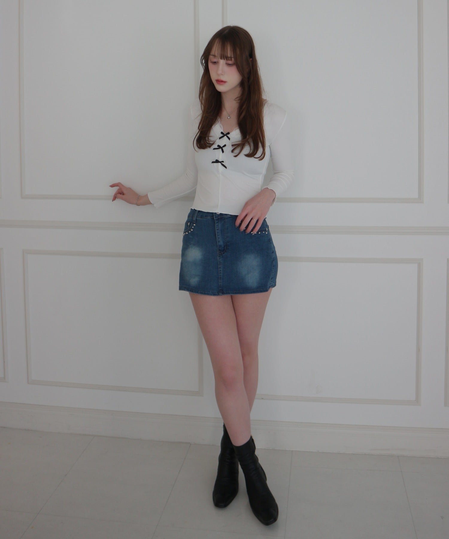 Denim Studded Mini Skirt Pants / デニムスタッズミニスカートパンツ