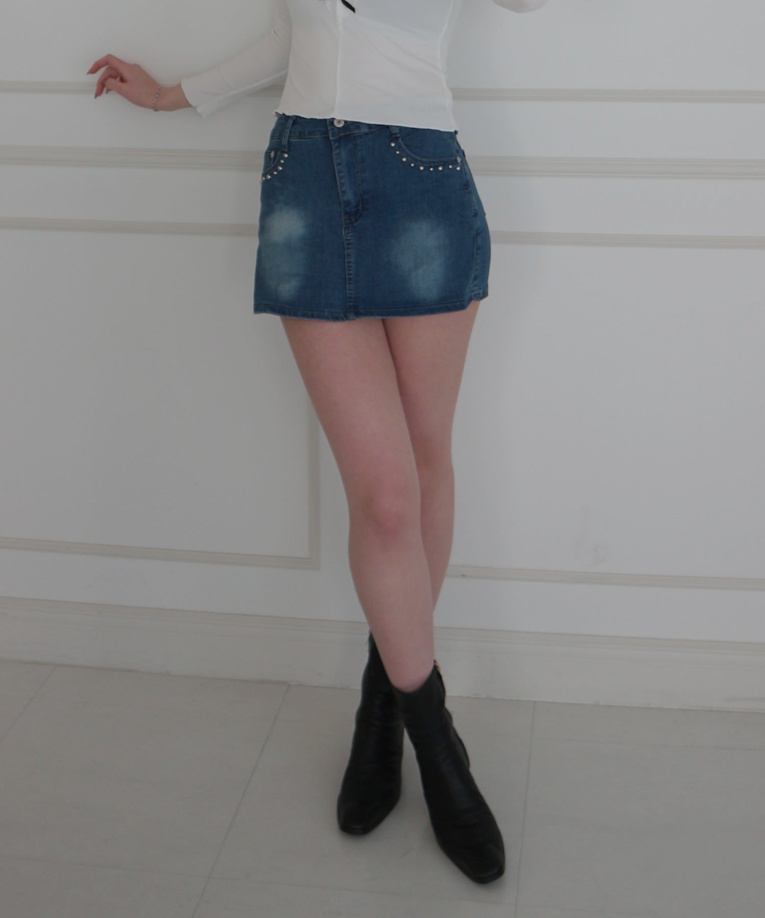 Denim Studded Mini Skirt Pants / デニムスタッズミニスカートパンツ