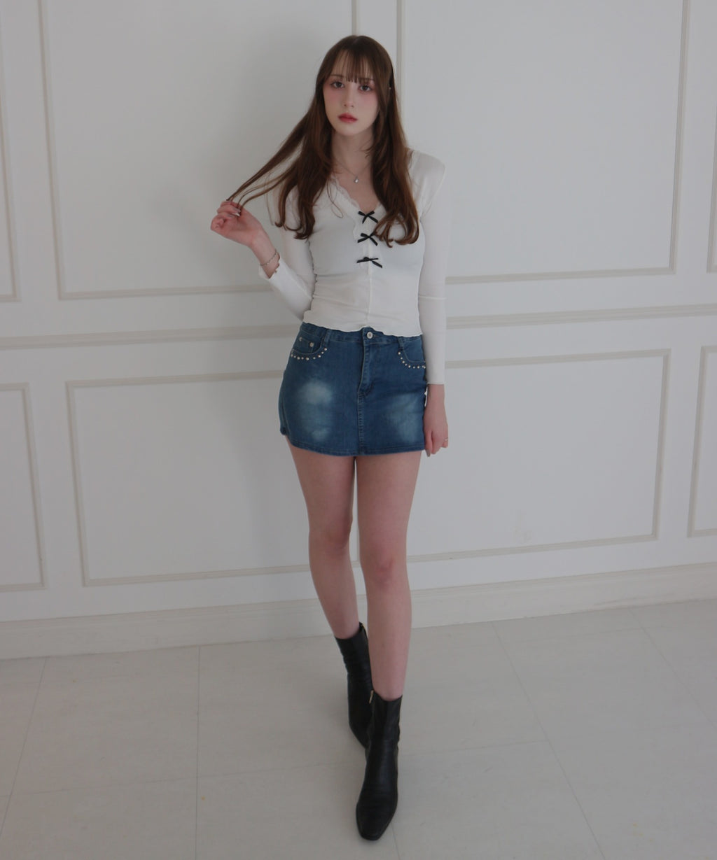 Denim Studded Mini Skirt Pants / デニムスタッズミニスカートパンツ