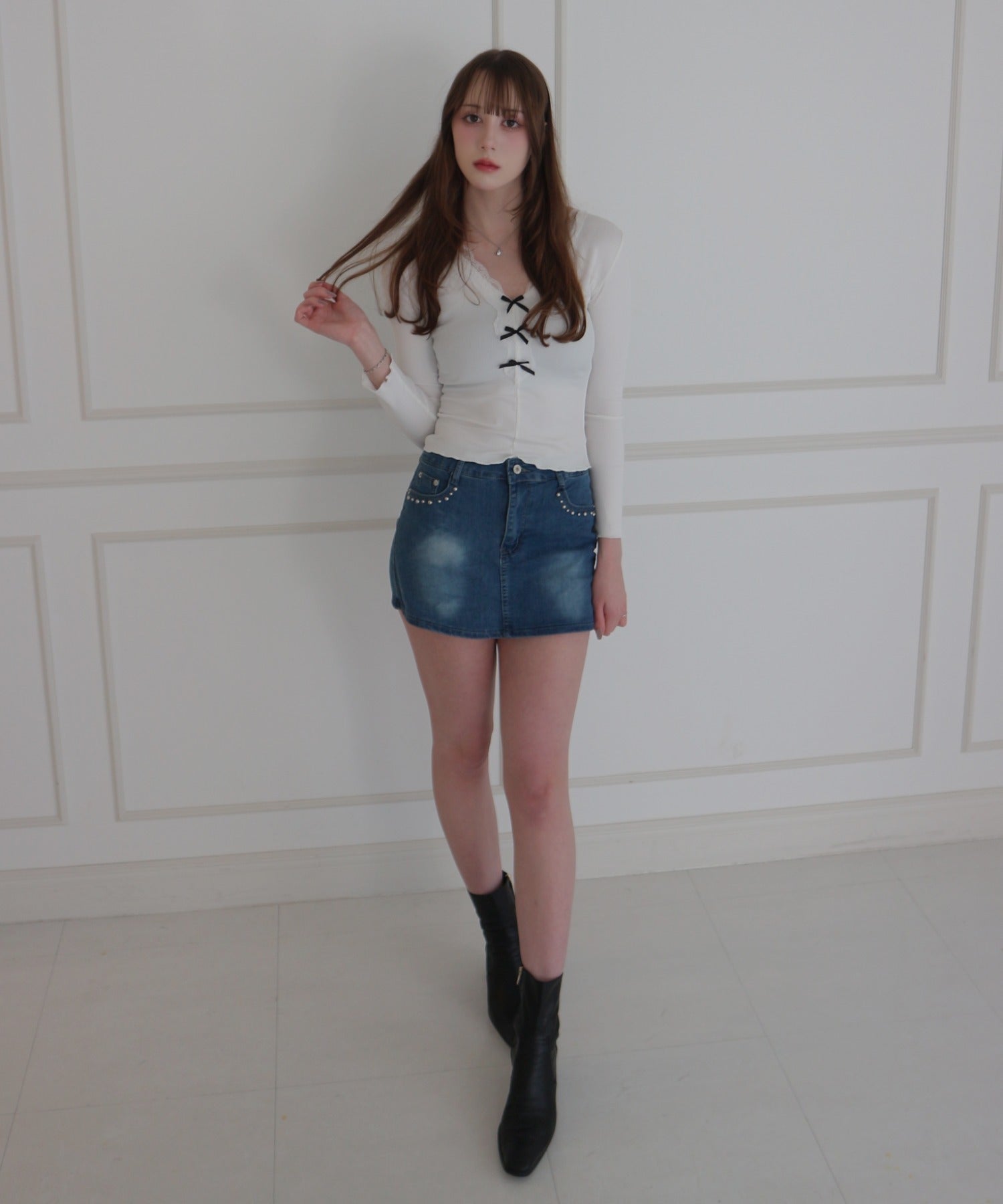 Denim Studded Mini Skirt Pants / デニムスタッズミニスカートパンツ