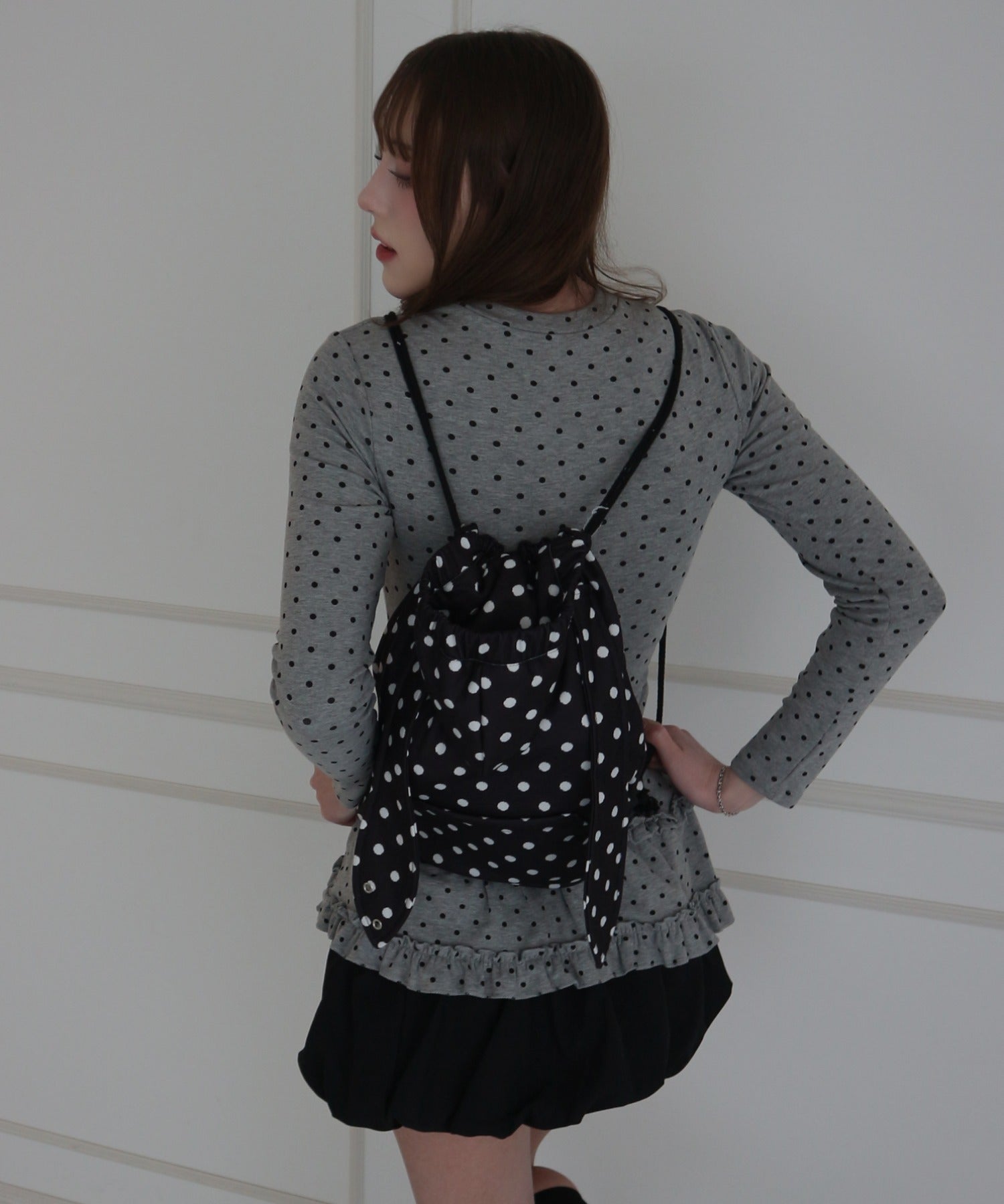 Rabbit Motif Dot Knapsack / うさぎモチーフドットナップサック