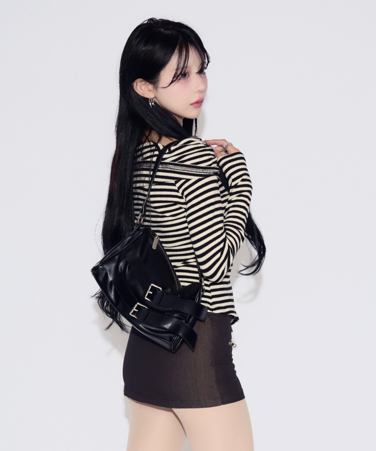 Off-shoulder Striped Slit Tops / オフショルダーストライプスリットトップス