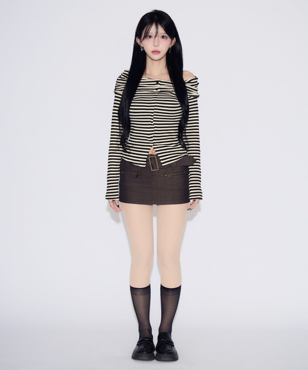 Off-shoulder Striped Slit Tops / オフショルダーストライプスリットトップス