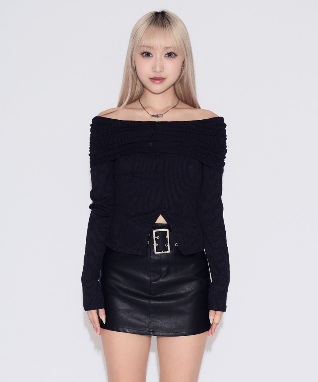 Off-shoulder Striped Slit Tops / オフショルダーストライプスリットトップス