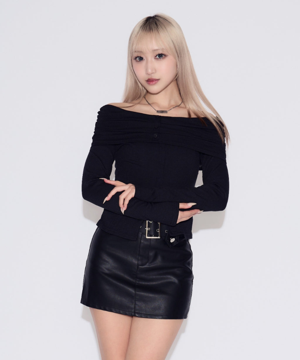 Off-shoulder Striped Slit Tops / オフショルダーストライプスリットトップス
