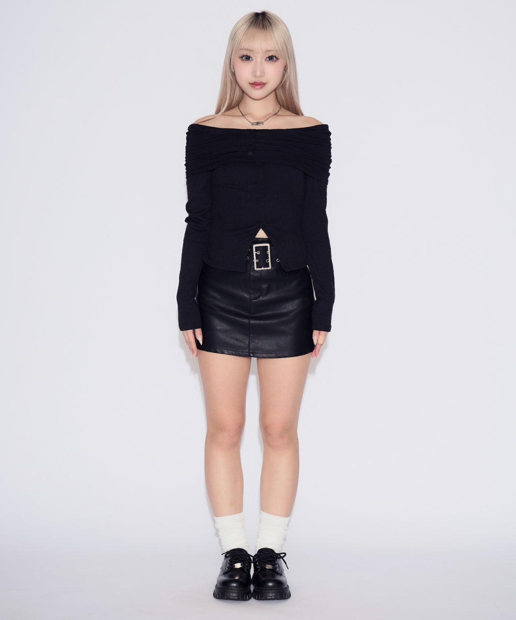Off-shoulder Striped Slit Tops / オフショルダーストライプスリットトップス
