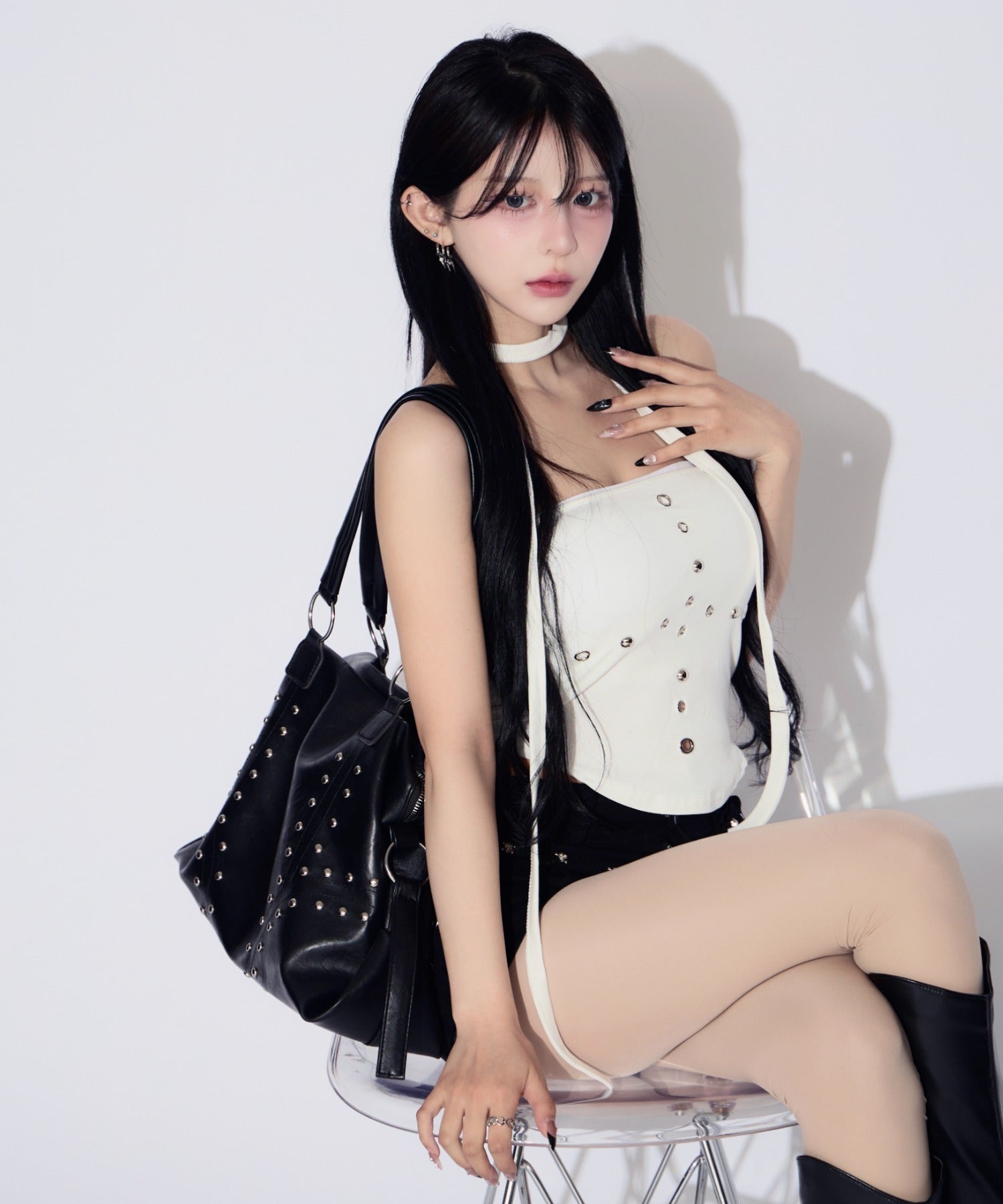 Studded Hole Tube Top / スタッズホールチューブトップ カップ付