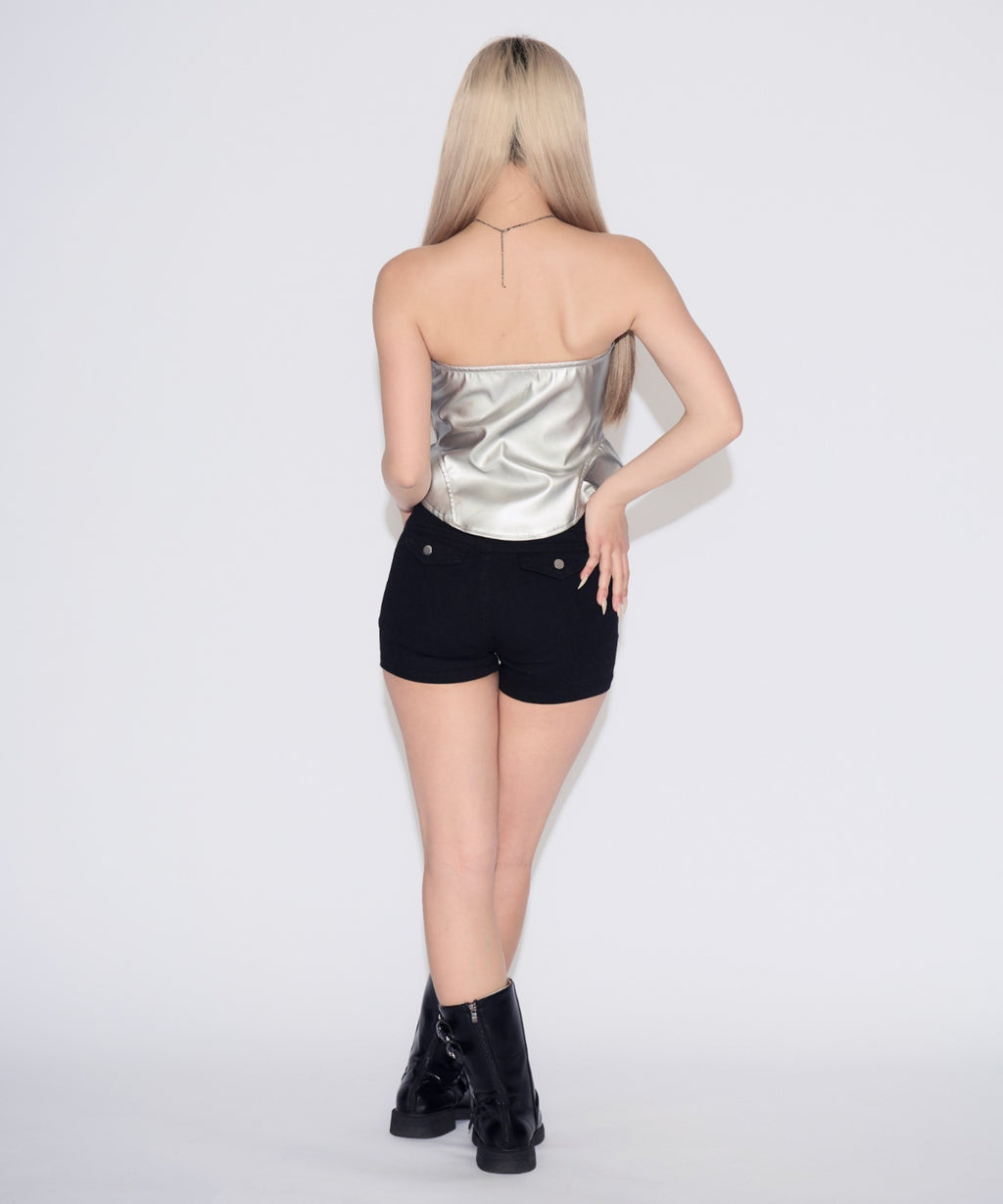 Belted Faux Leather Tube Top / ベルト付きフェイクレザーチューブトップ カップ付