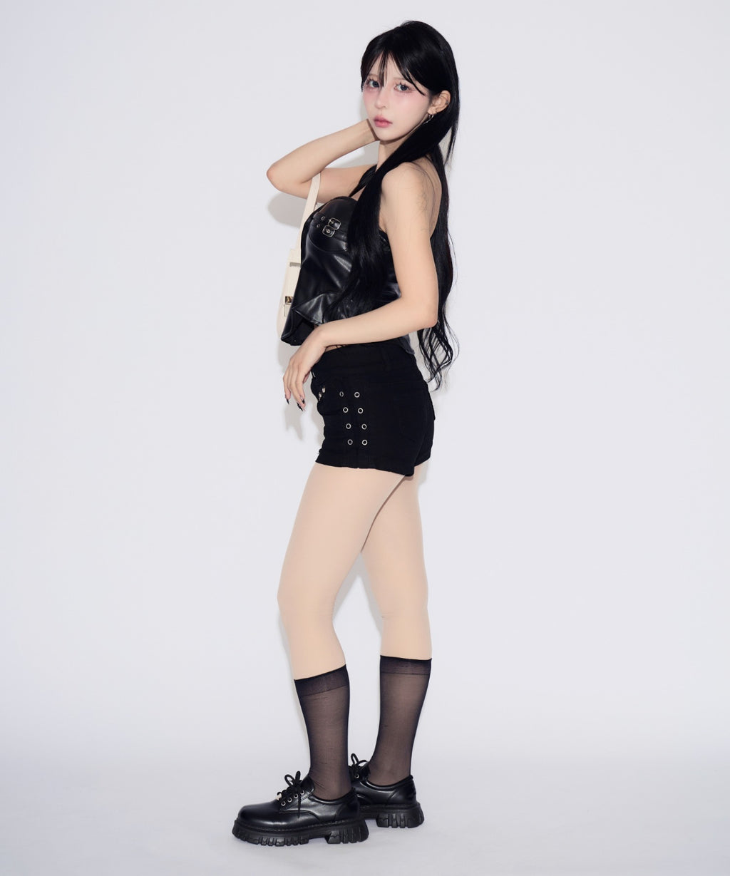Belted Faux Leather Tube Top / ベルト付きフェイクレザーチューブトップ カップ付