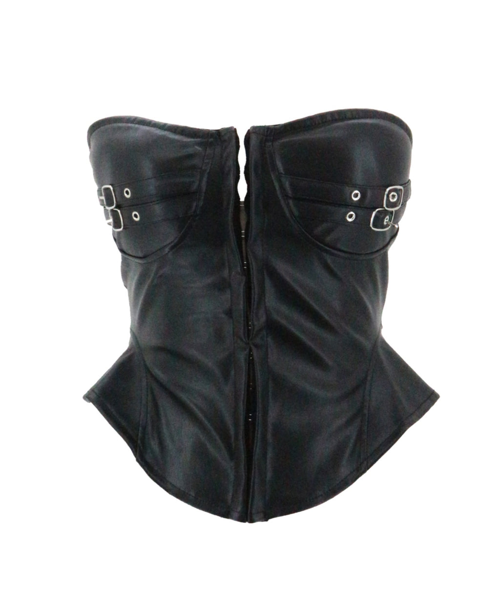 Belted Faux Leather Tube Top / ベルト付きフェイクレザーチューブトップ カップ付