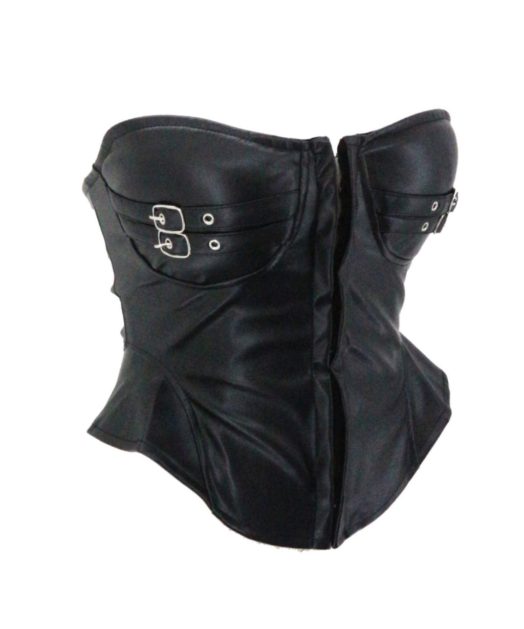 Belted Faux Leather Tube Top / ベルト付きフェイクレザーチューブトップ カップ付