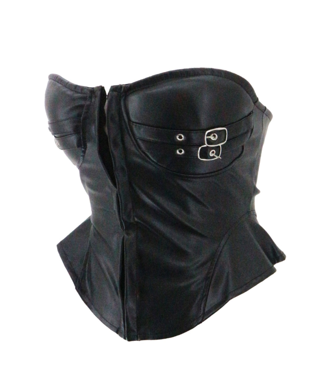 Belted Faux Leather Tube Top / ベルト付きフェイクレザーチューブトップ カップ付