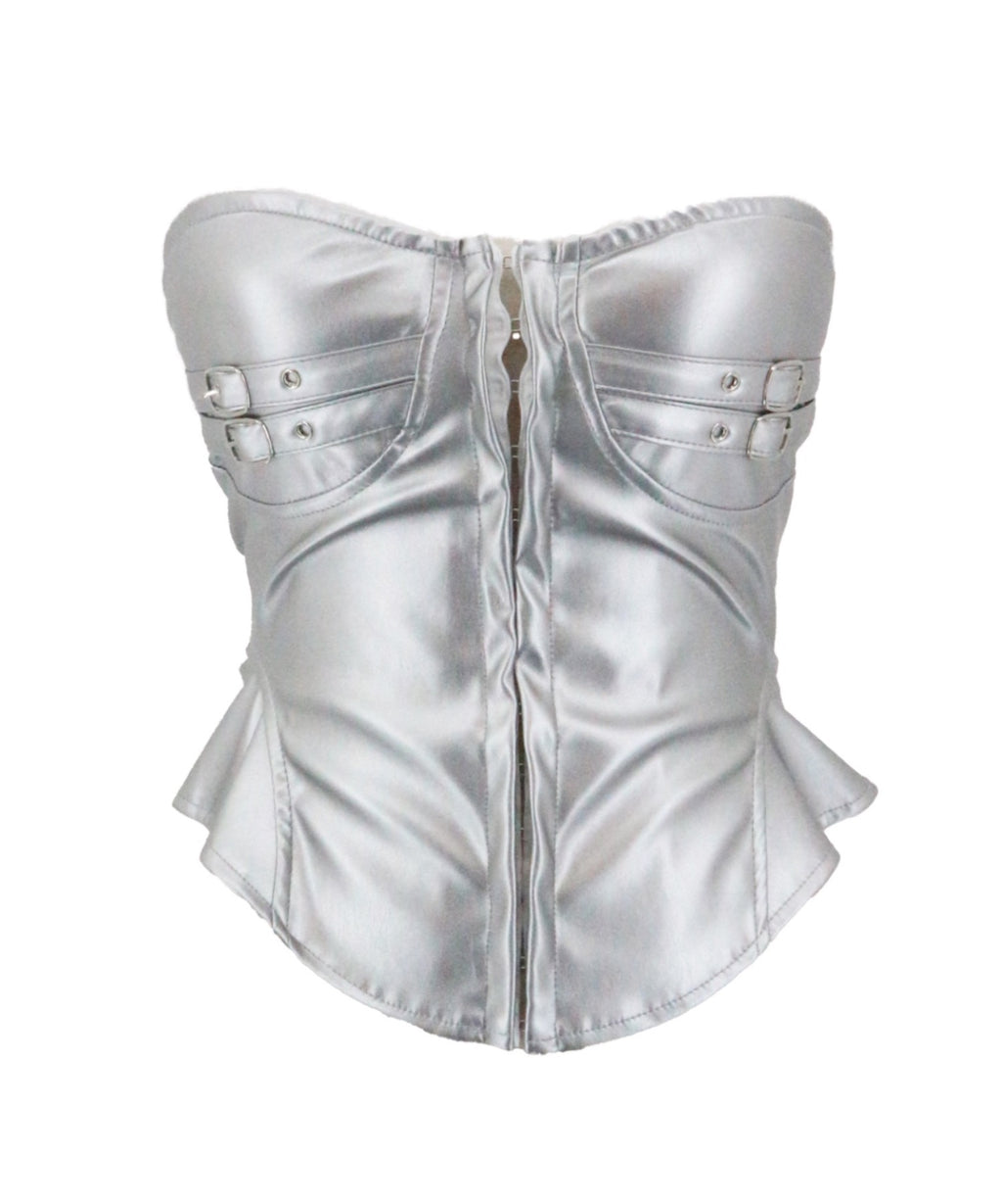 Belted Faux Leather Tube Top / ベルト付きフェイクレザーチューブトップ カップ付