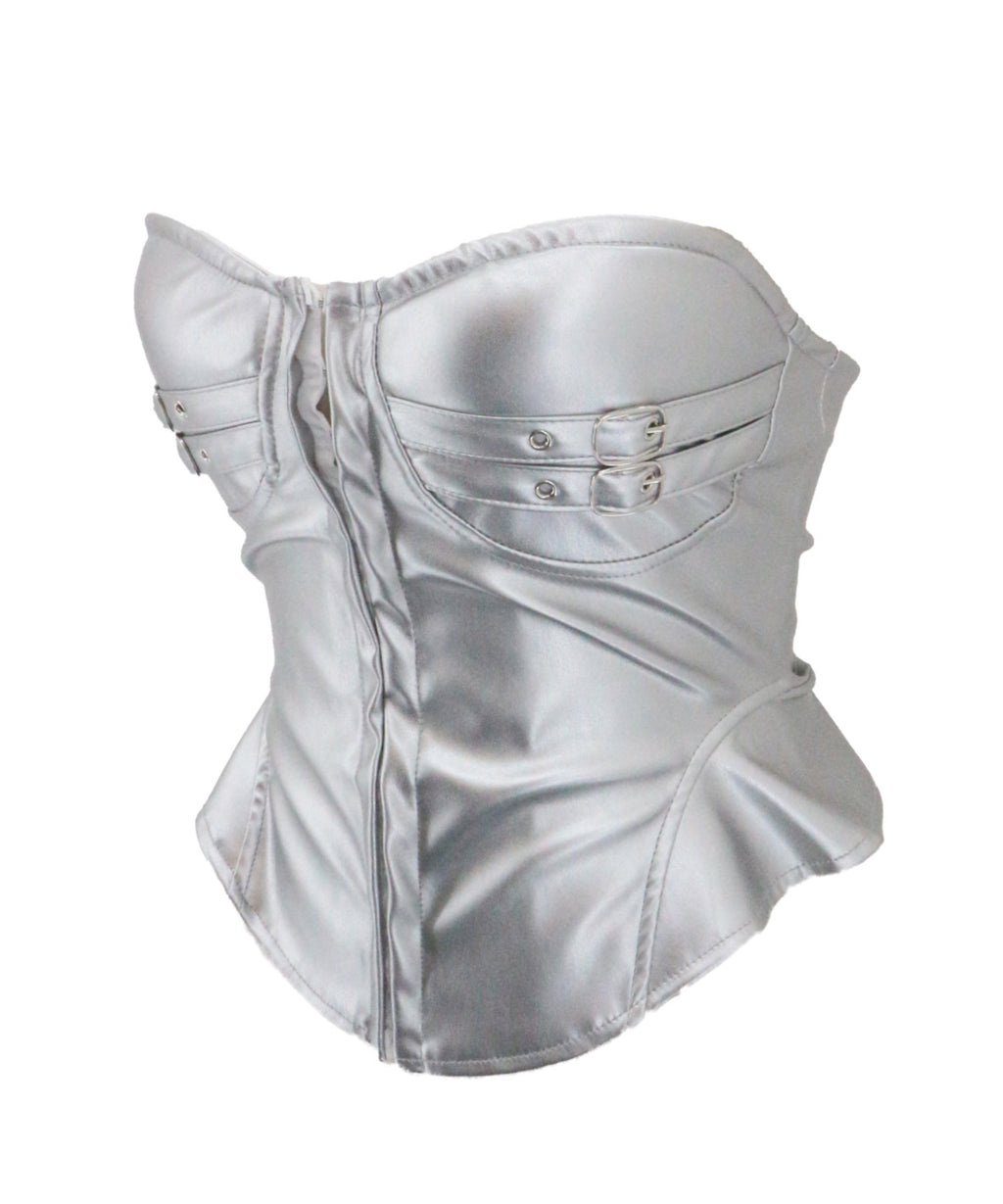 Belted Faux Leather Tube Top / ベルト付きフェイクレザーチューブトップ カップ付