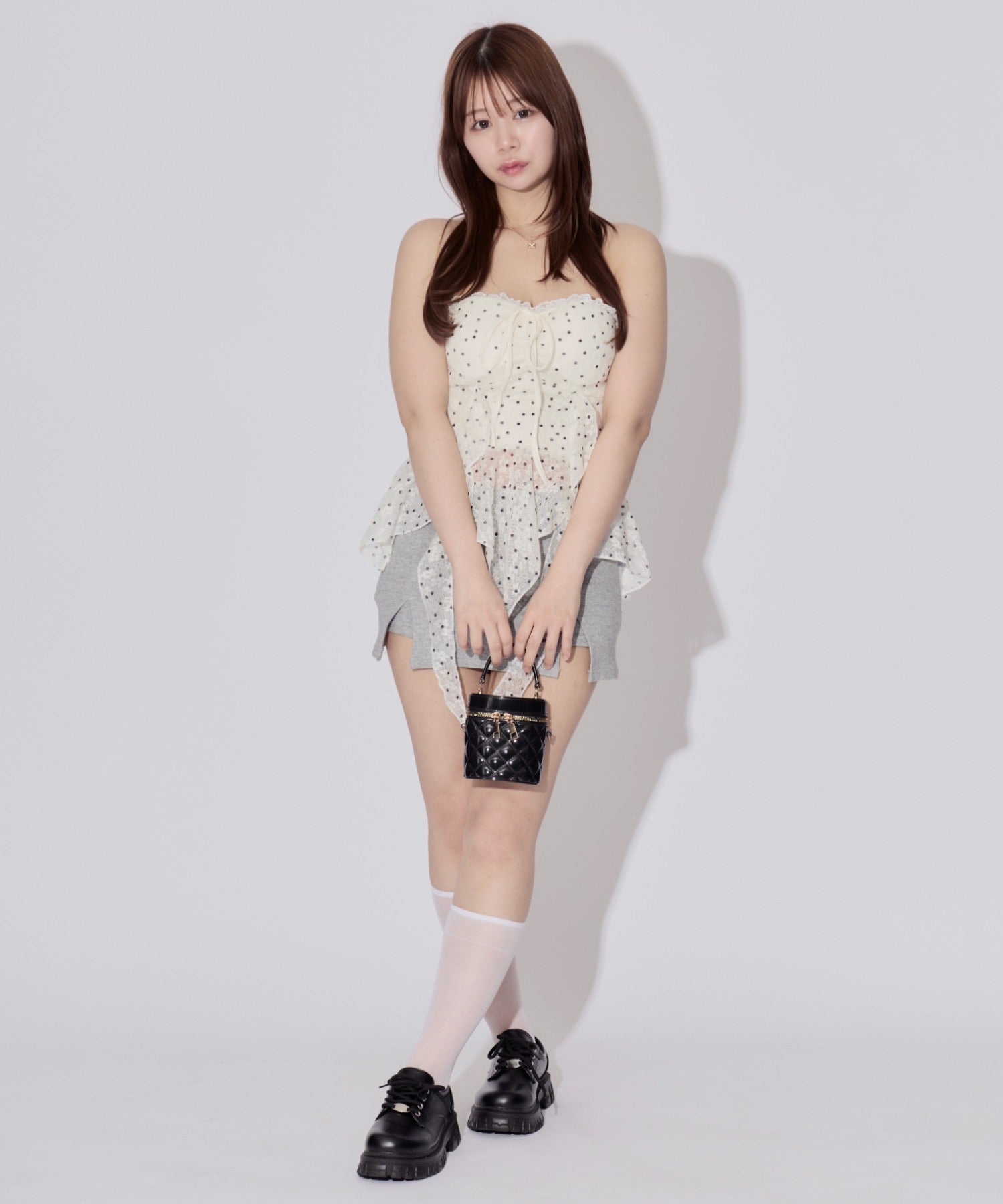 Sheer Dot Hem Cami Blouse / シアードットヘムキャミブラウス カップ付