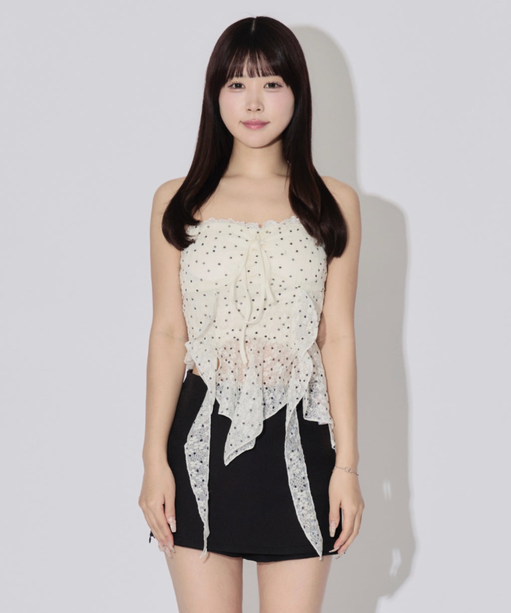 Sheer Dot Hem Cami Blouse / シアードットヘムキャミブラウス カップ付