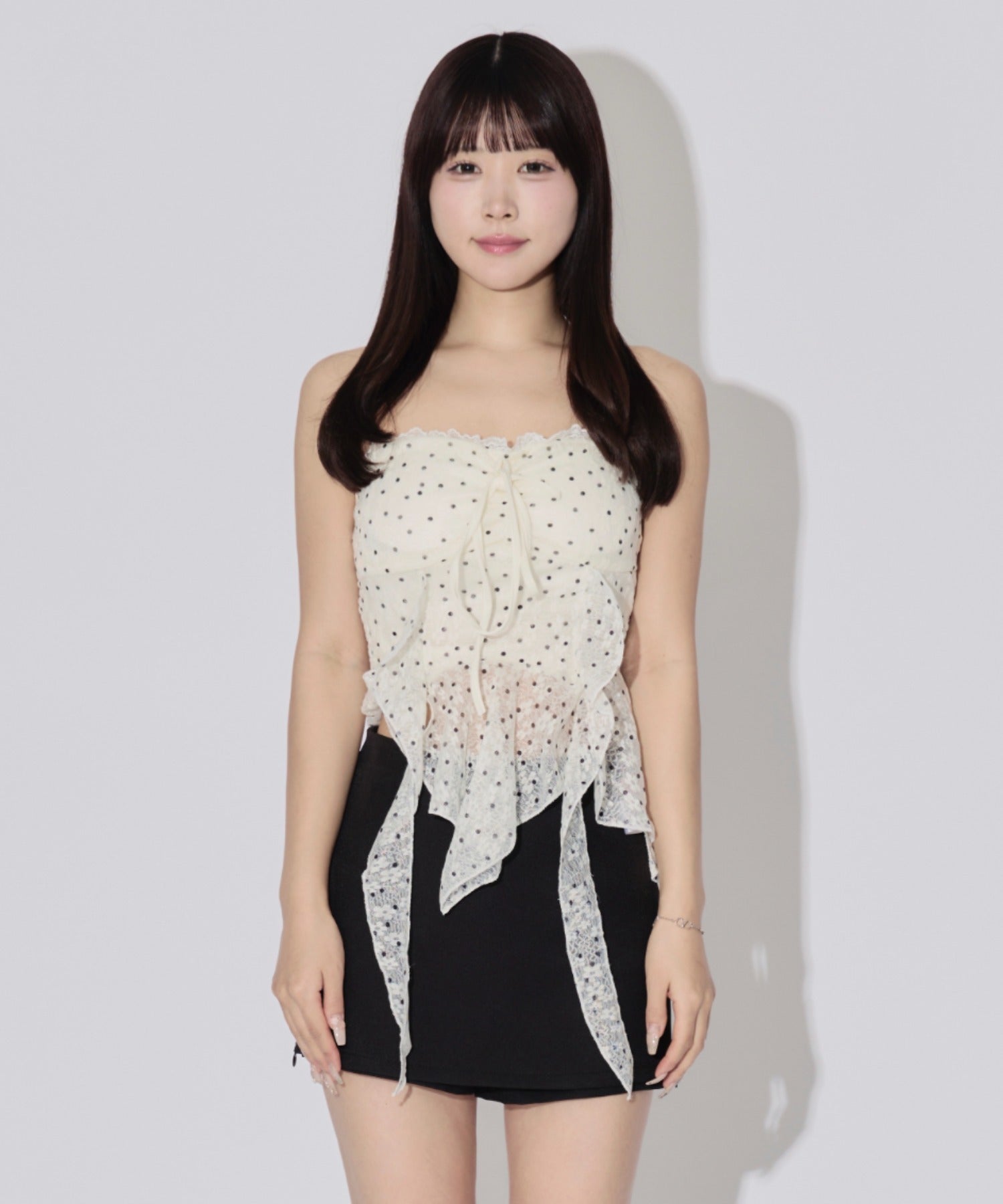 Sheer Dot Hem Cami Blouse / シアードットヘムキャミブラウス カップ付