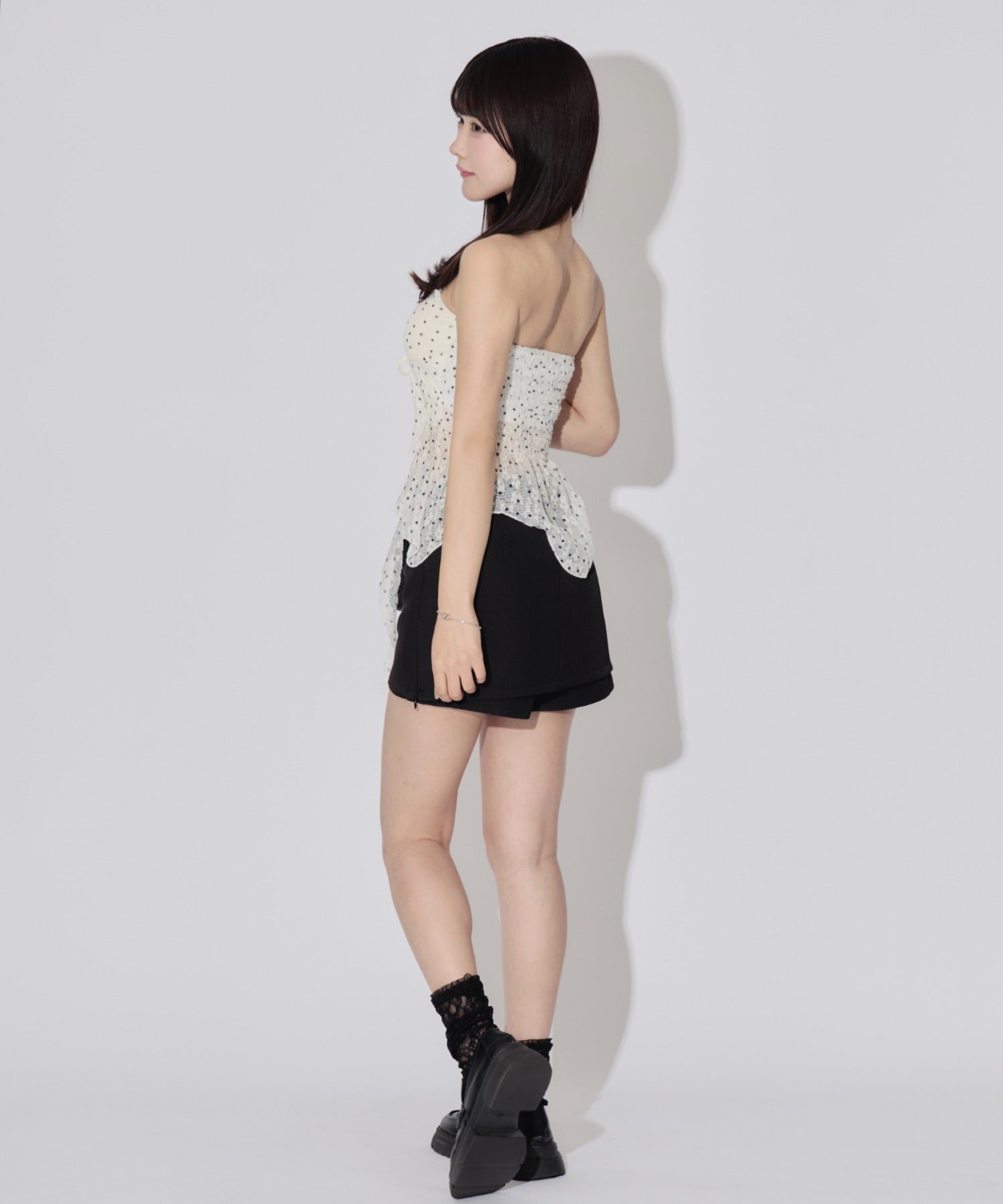 Sheer Dot Hem Cami Blouse / シアードットヘムキャミブラウス カップ付