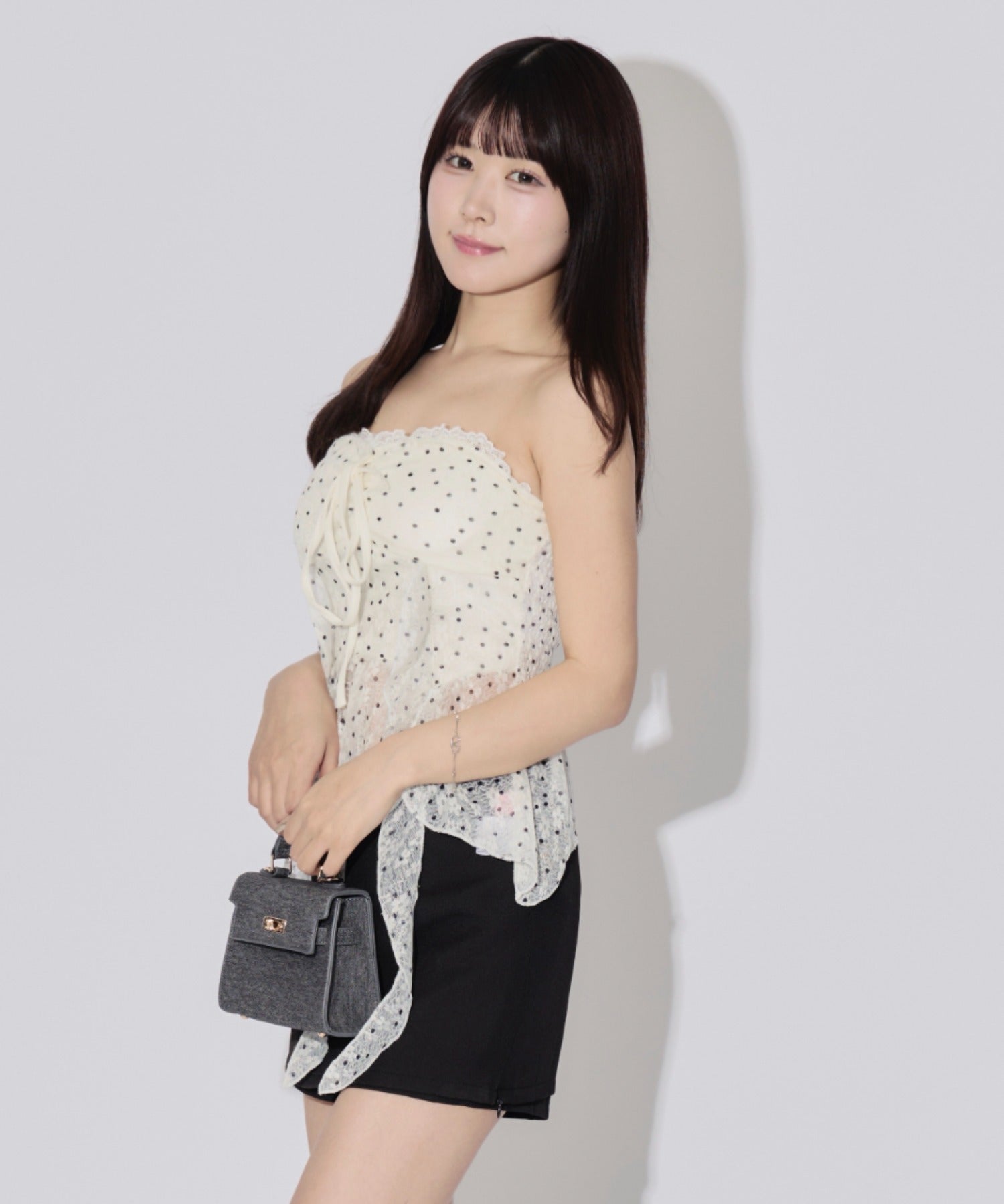 Sheer Dot Hem Cami Blouse / シアードットヘムキャミブラウス カップ付