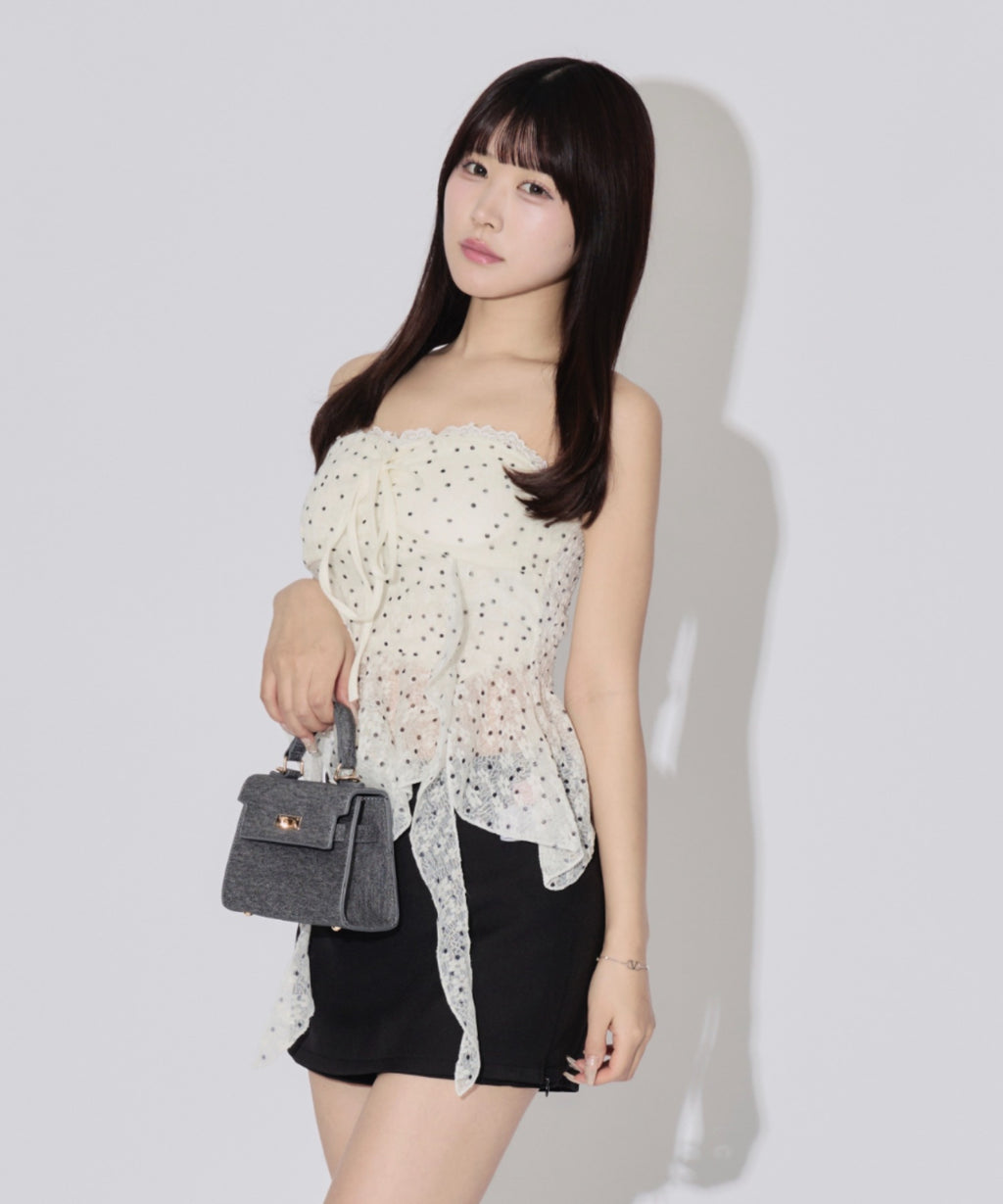 Sheer Dot Hem Cami Blouse / シアードットヘムキャミブラウス カップ付