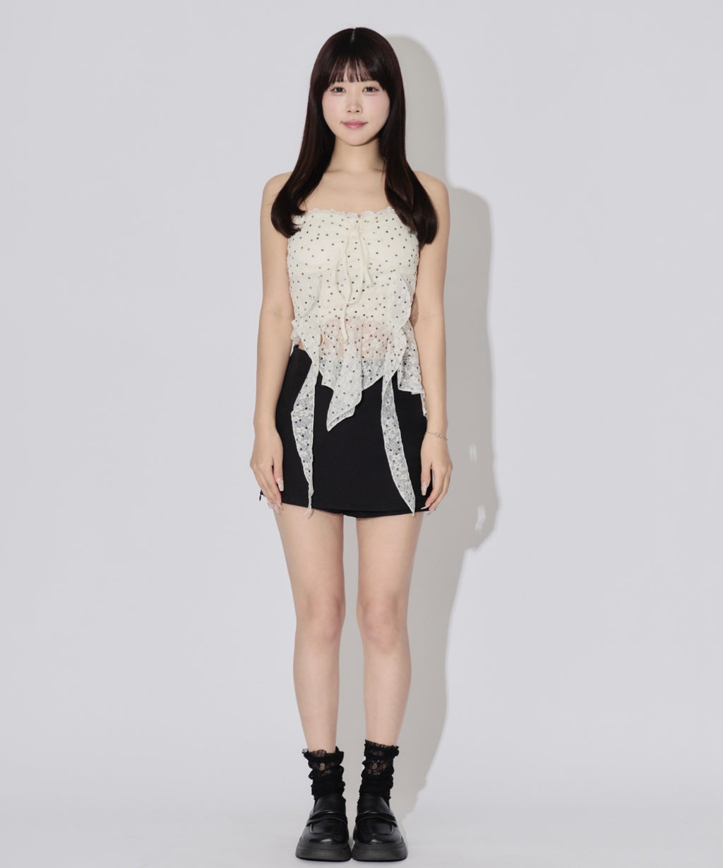 Sheer Dot Hem Cami Blouse / シアードットヘムキャミブラウス カップ付