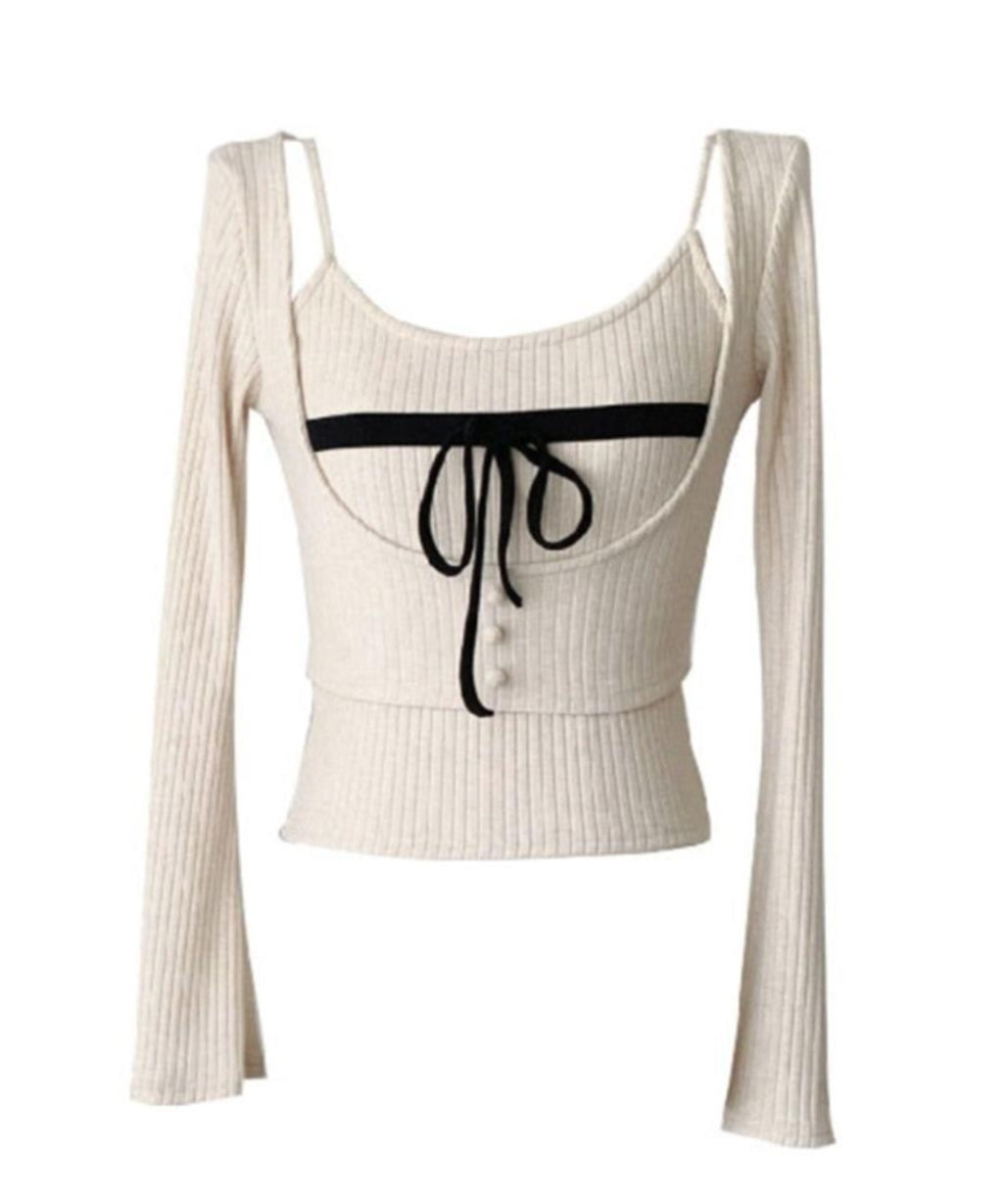 【2点セット】Ribbon Knit Camisole Ensemble / リボンニットキャミソール セット アンサンブル