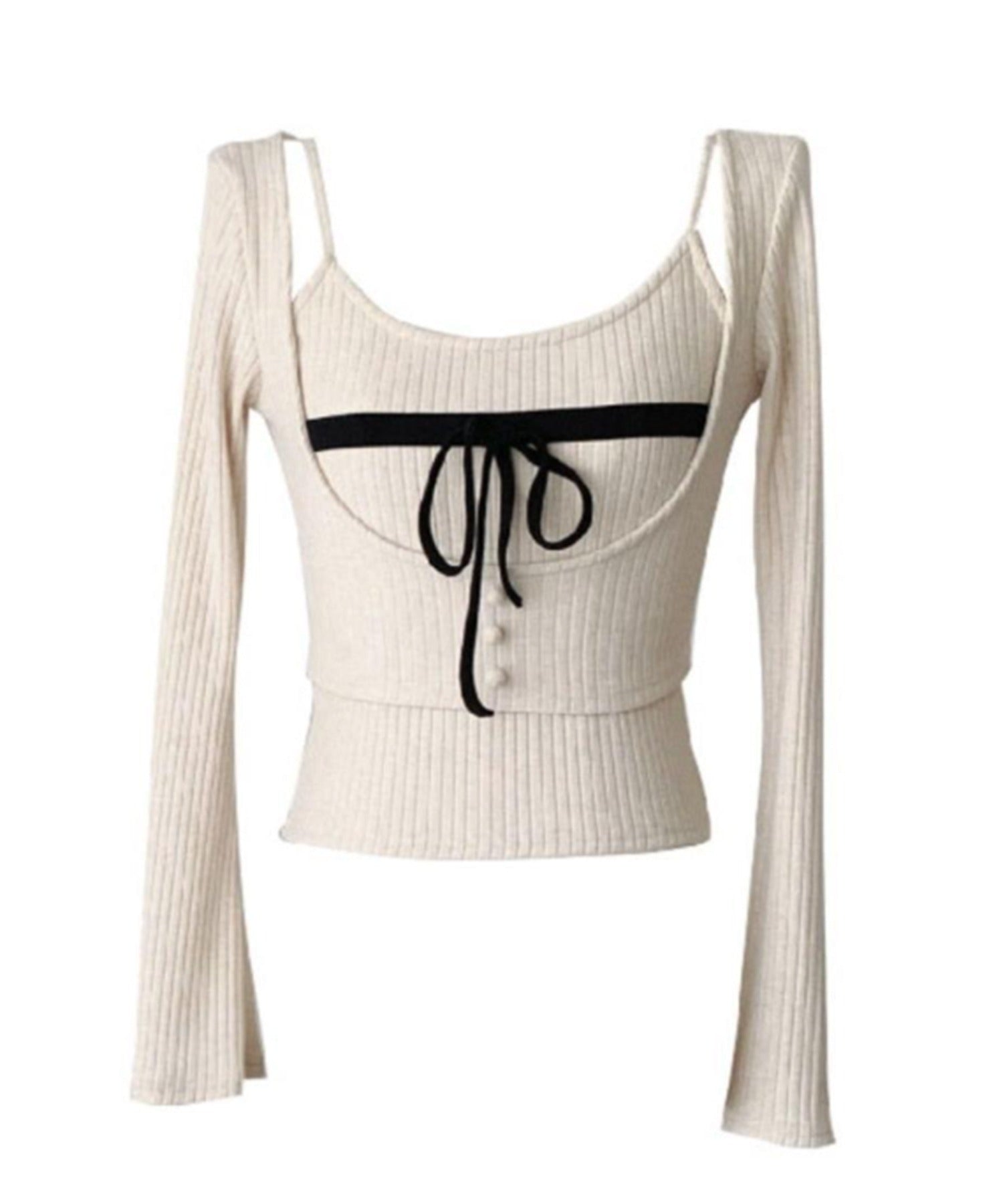 【2点セット】Ribbon Knit Camisole Ensemble / リボンニットキャミソール セット アンサンブル