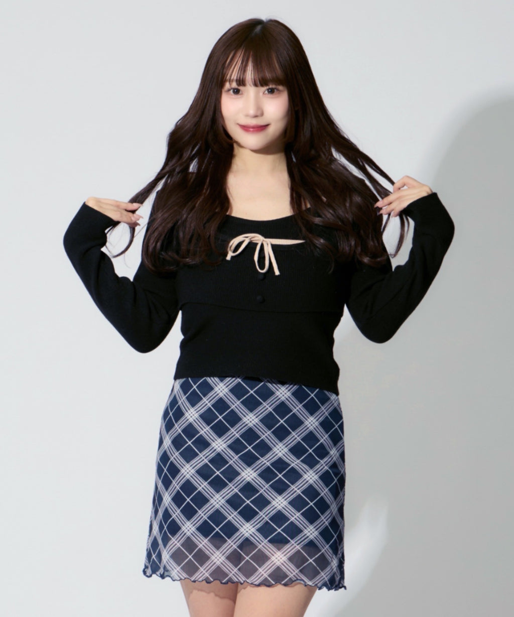 【2点セット】Ribbon Knit Camisole Ensemble / リボンニットキャミソール セット アンサンブル