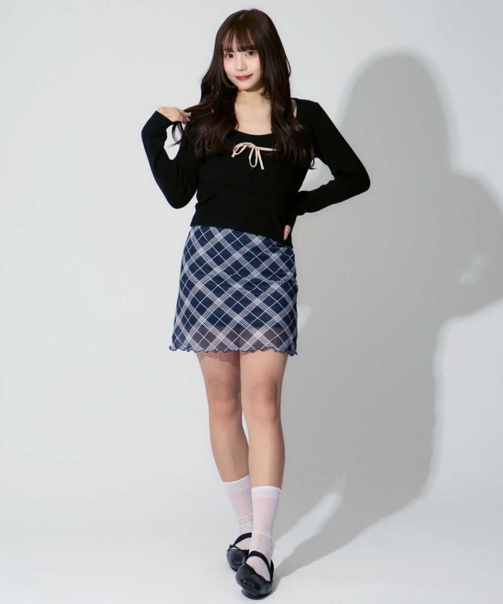【2点セット】Ribbon Knit Camisole Ensemble / リボンニットキャミソール セット アンサンブル