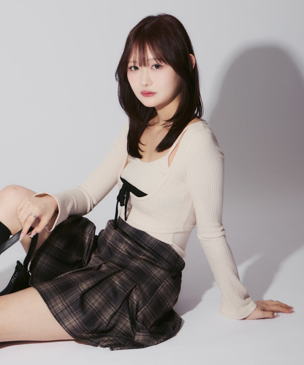 【2点セット】Ribbon Knit Camisole Ensemble / リボンニットキャミソール セット アンサンブル