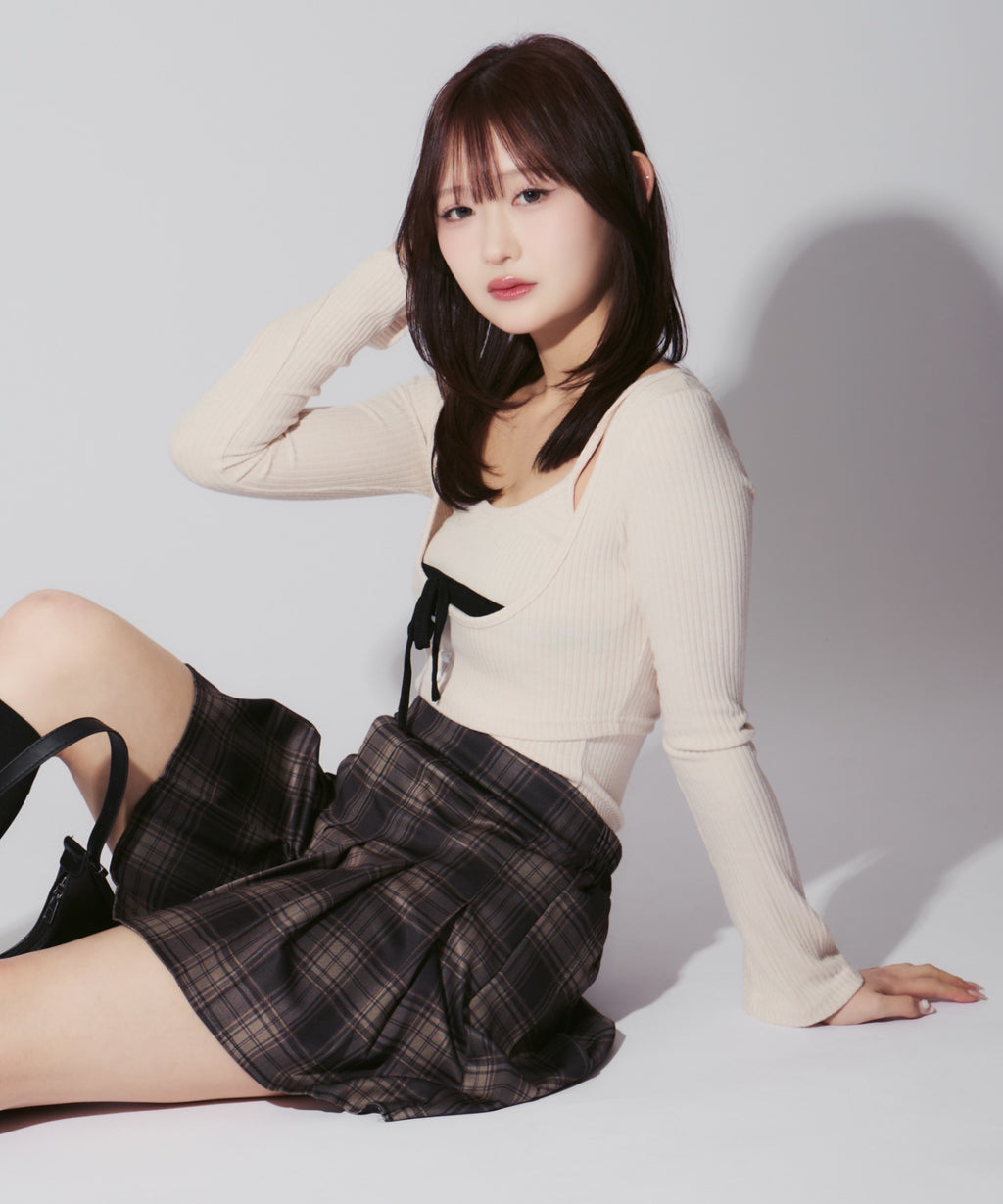 【2点セット】Ribbon Knit Camisole Ensemble / リボンニットキャミソール セット アンサンブル