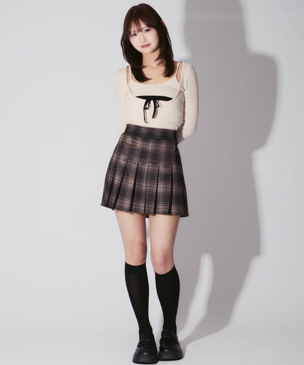 【2点セット】Ribbon Knit Camisole Ensemble / リボンニットキャミソール セット アンサンブル