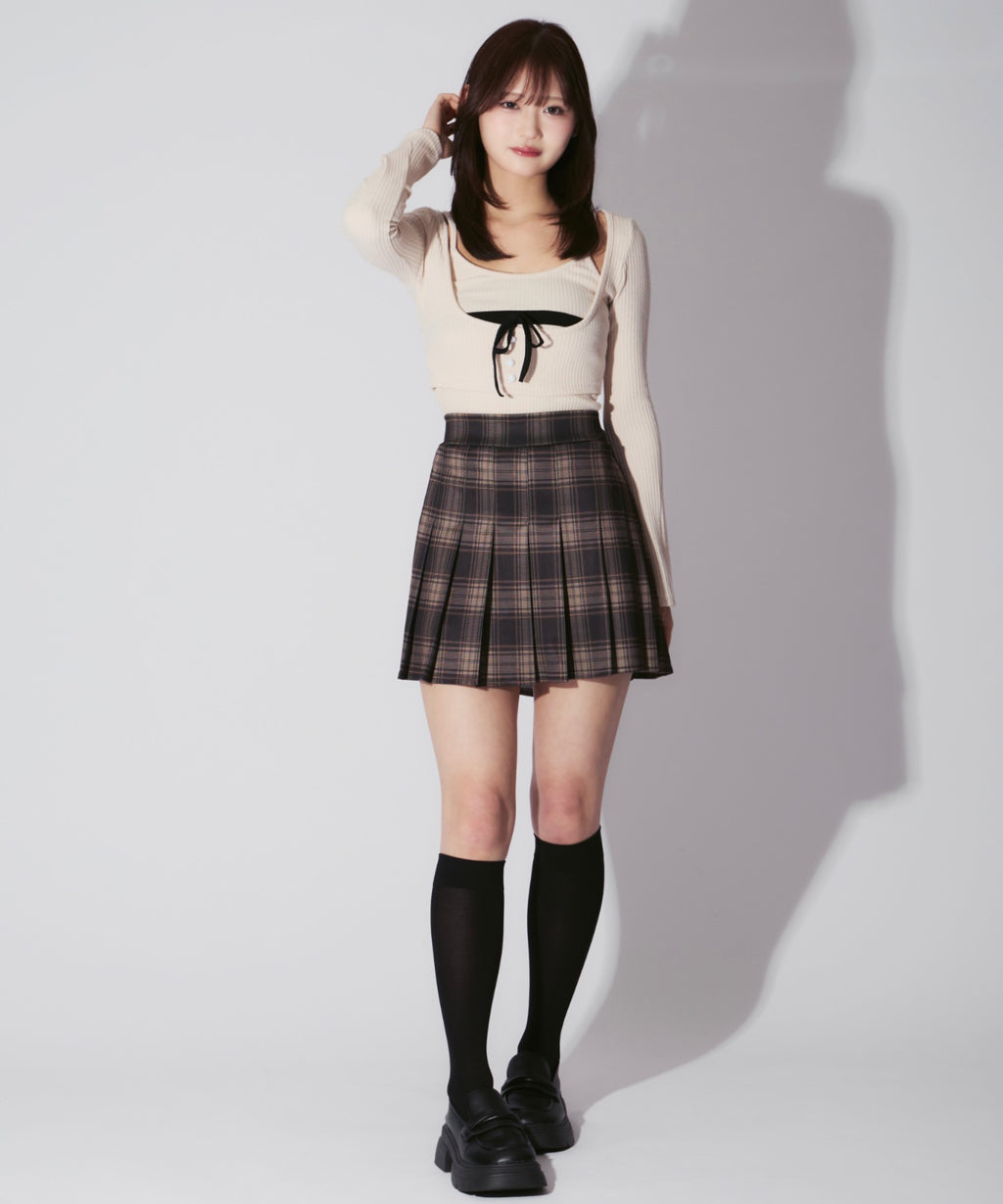 【2点セット】Ribbon Knit Camisole Ensemble / リボンニットキャミソール セット アンサンブル