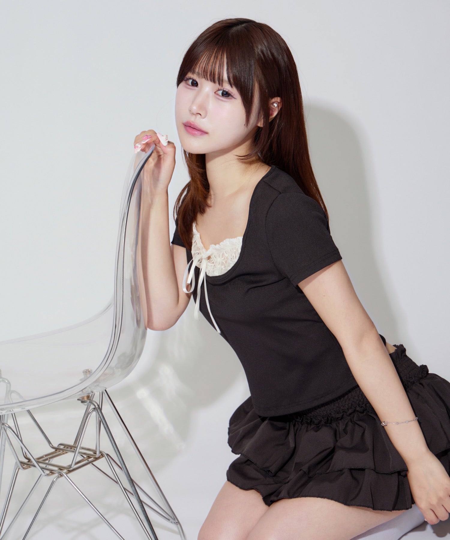 Square Neck Ruffle Ribbon Tops / スクエアネックフリルリボントップス