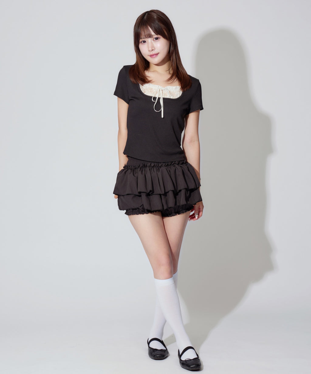 Square Neck Ruffle Ribbon Tops / スクエアネックフリルリボントップス