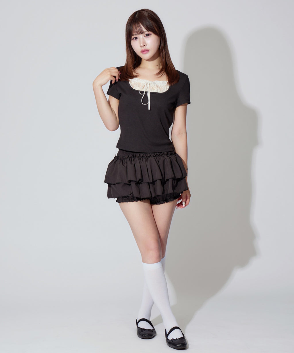 Square Neck Ruffle Ribbon Tops / スクエアネックフリルリボントップス