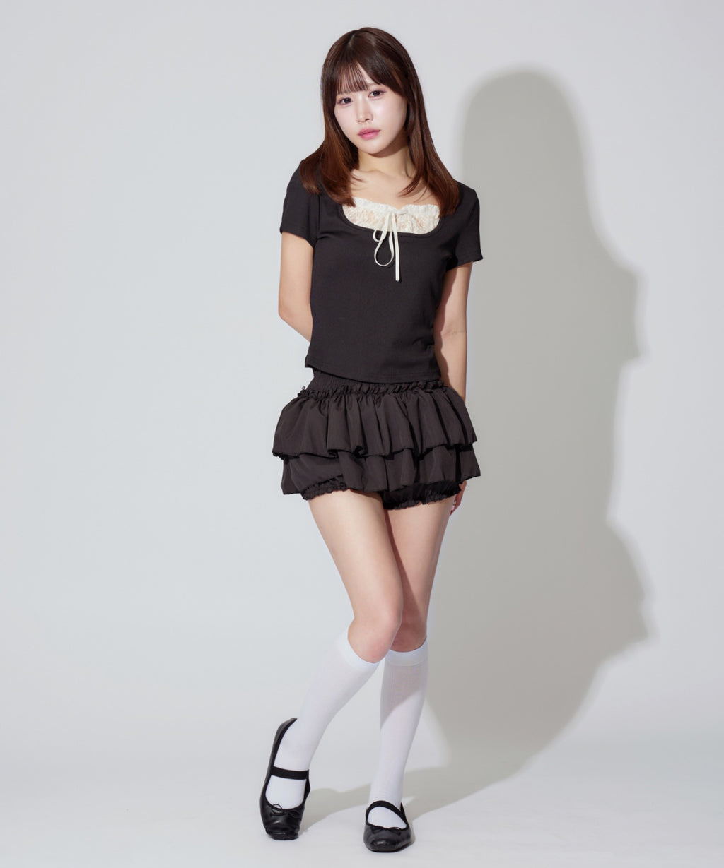 Square Neck Ruffle Ribbon Tops / スクエアネックフリルリボントップス