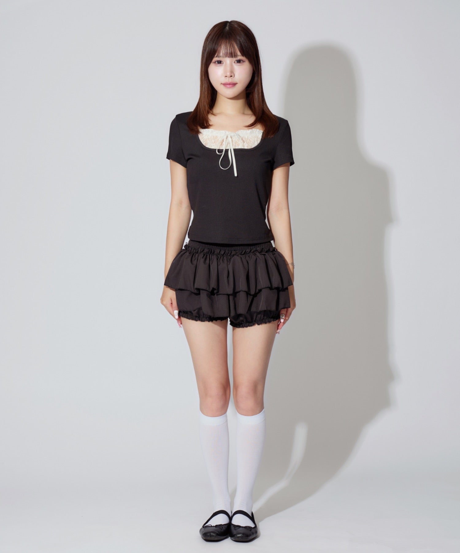 Square Neck Ruffle Ribbon Tops / スクエアネックフリルリボントップス