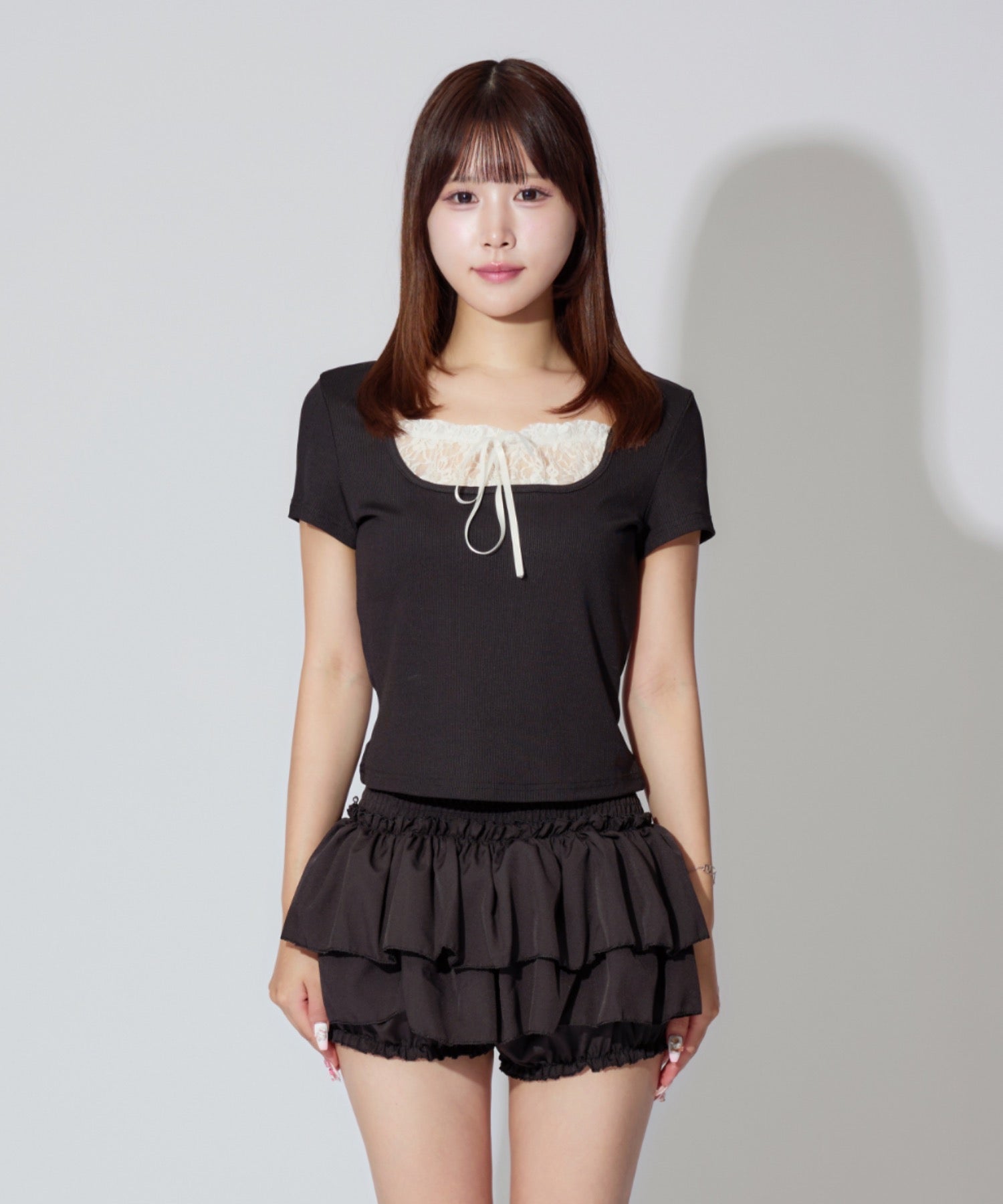 Square Neck Ruffle Ribbon Tops / スクエアネックフリルリボントップス