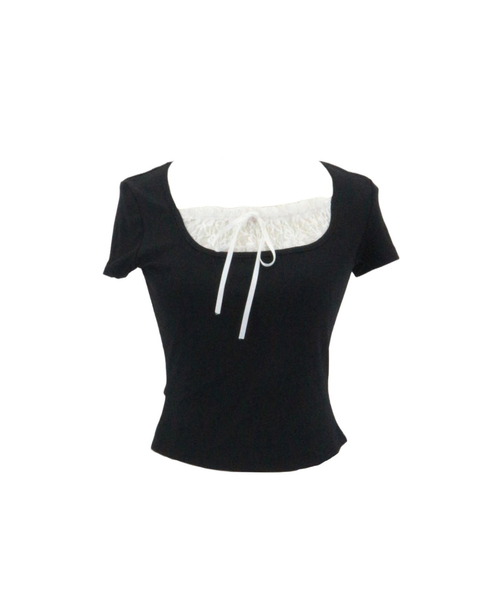 Square Neck Ruffle Ribbon Tops / スクエアネックフリルリボントップス