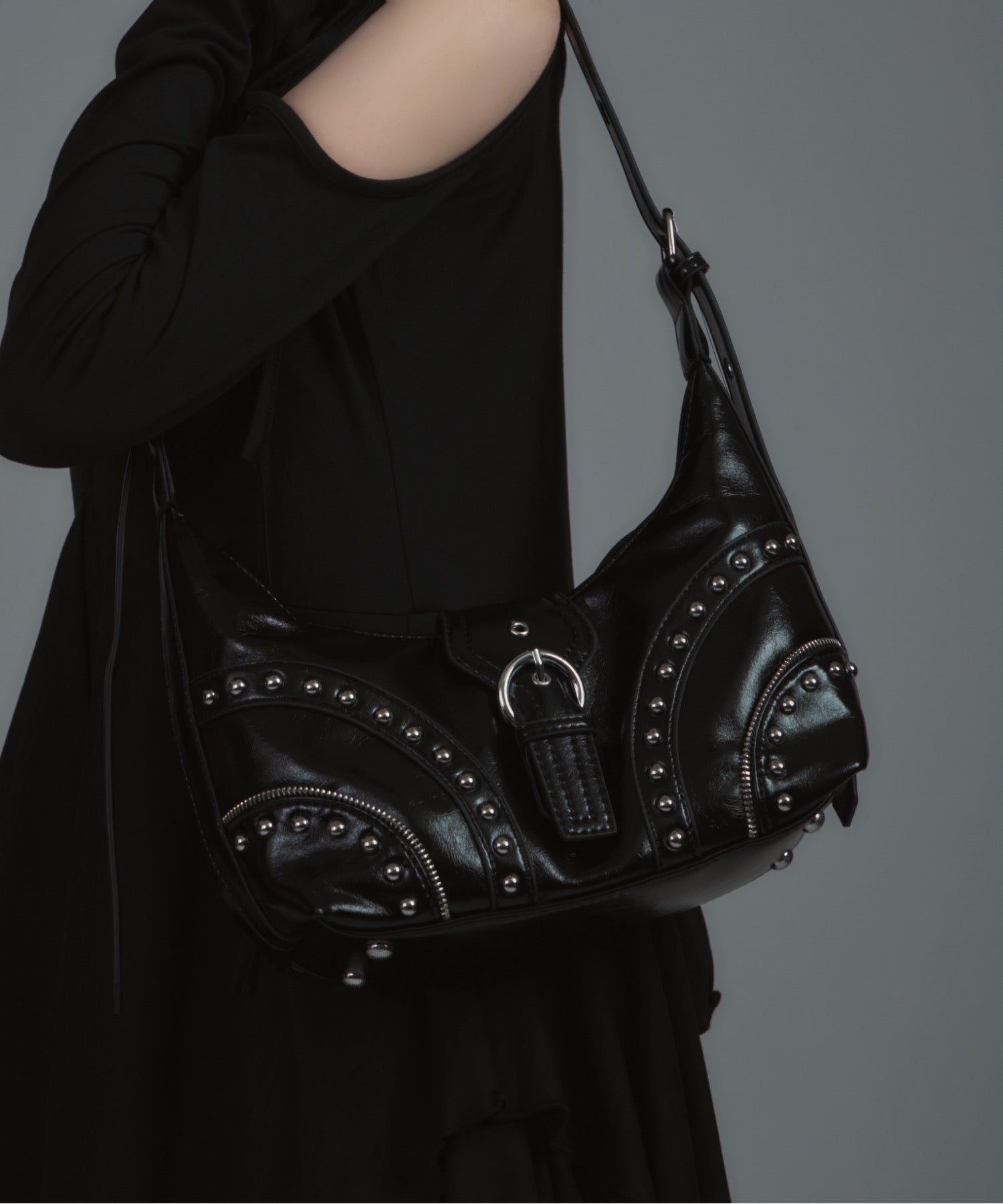 Studded Belt Faux Leather Shoulder Bag / スタッズベルトフェイクレザーショルダーバック